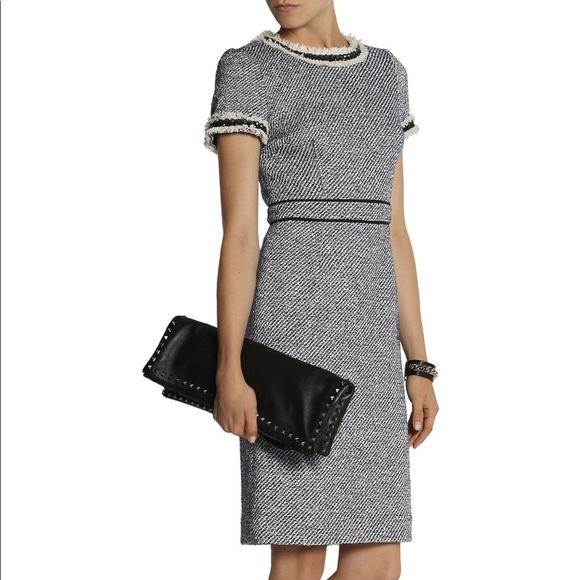Tory Burch tweed blue and cream midi dress fitted